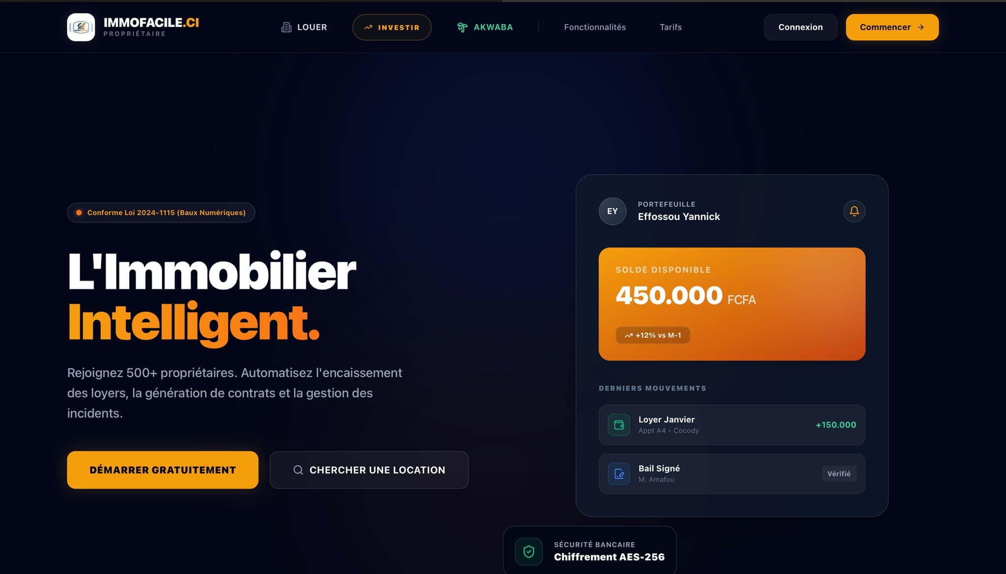Interface de gestion ImmoFacile